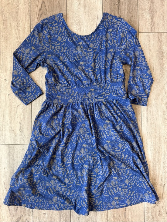 Mata Traders Dresses & Skirts - Mata Traders- Woodlands Theme Organic Cotton Blue Dress with Tan Nature Print
